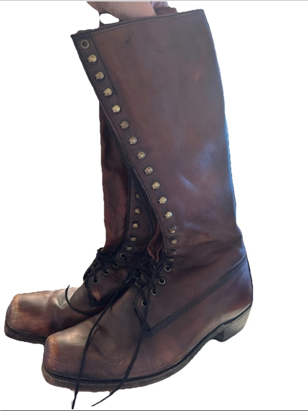 Vintage Frye Lace Up Leather Brown Boots size 11